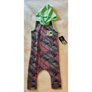 NWT RAGS to Raches Feathered Print Toddler Hooded Sleeveless Romper Size 3/4